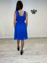 Vestido corto fiesta tul azulón