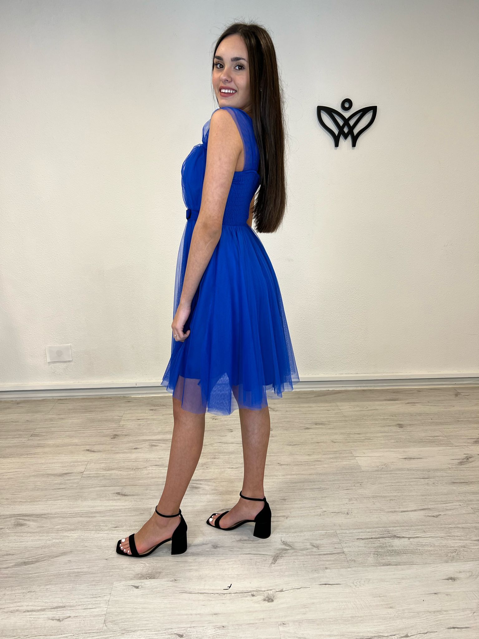 Vestido corto fiesta tul azulón