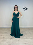 Vestido fiesta largo escote en la espalda verde