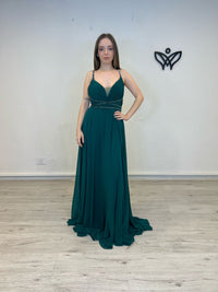 Vestido fiesta largo escote en la espalda verde