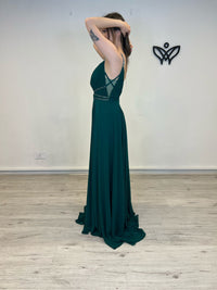 Vestido fiesta largo escote en la espalda verde