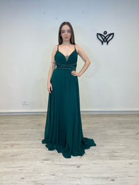 Vestido fiesta largo escote en la espalda verde