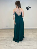 Vestido fiesta largo escote en la espalda verde