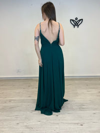 Vestido fiesta largo escote en la espalda verde
