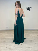 Vestido fiesta largo escote en la espalda verde