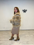 Chaqueta de pelo cuello redondo marrón