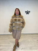 Chaqueta de pelo cuello redondo marrón