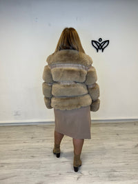 Chaqueta de pelo cuello redondo marrón