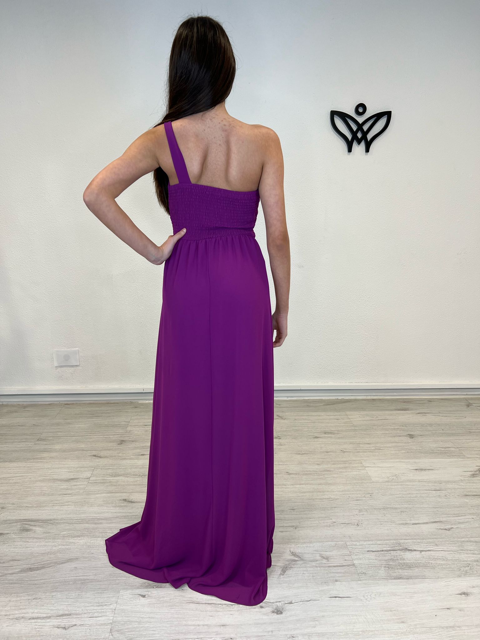 Vestido bugambilla largo asimétrico con abertura