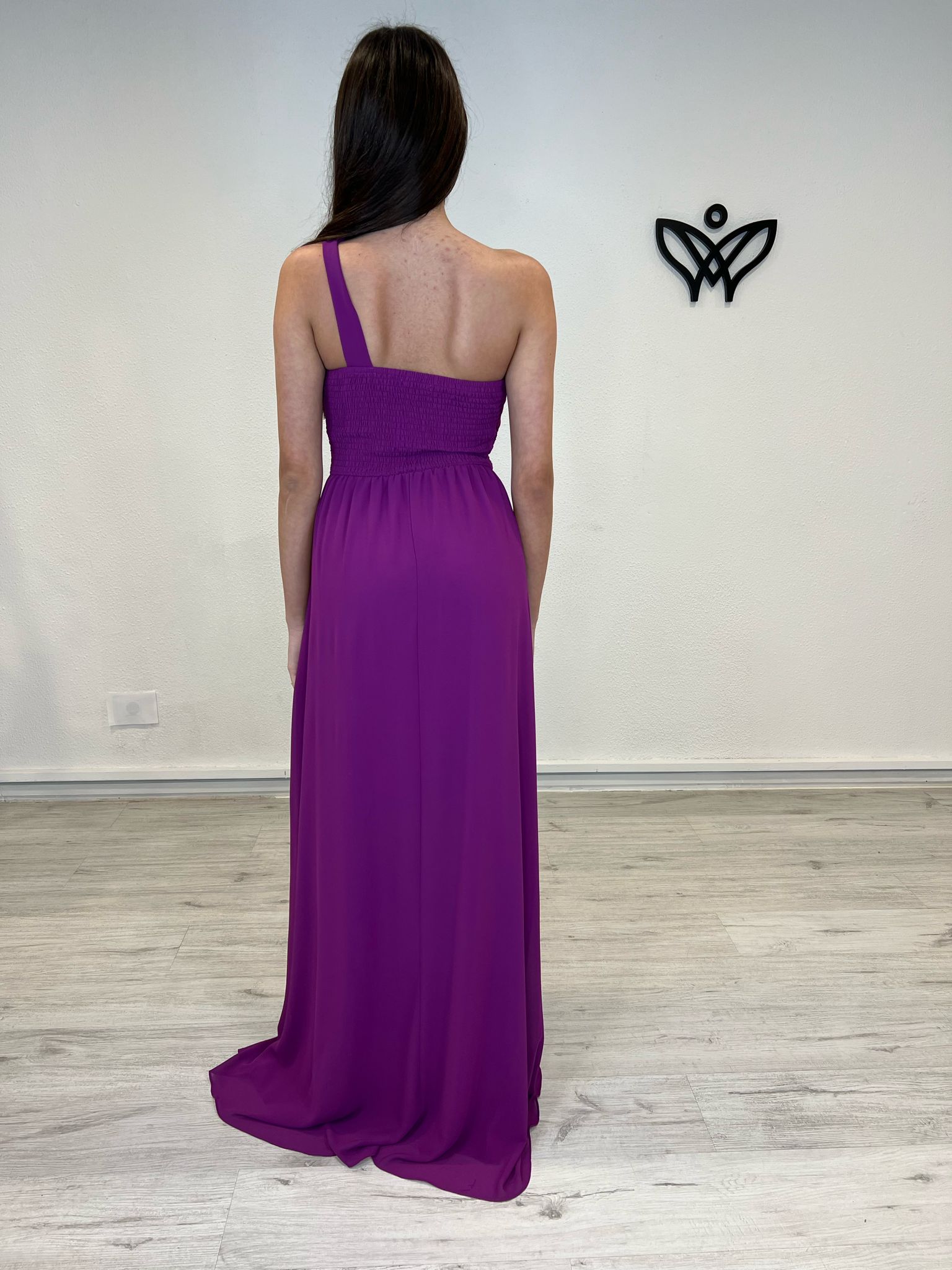 Vestido bugambilla largo asimétrico con abertura