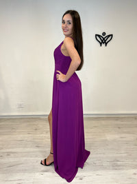 Vestido bugambilla largo asimétrico con abertura