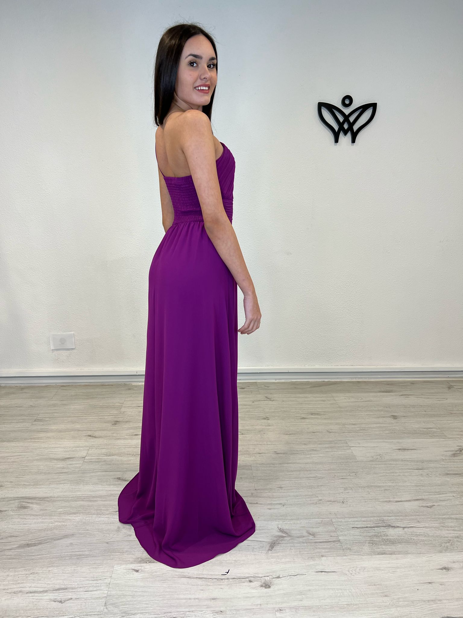 Vestido bugambilla largo asimétrico con abertura