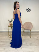 Vestido largo azulón con abertura graduación y eventos