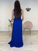 Vestido largo azulón con abertura graduación y eventos