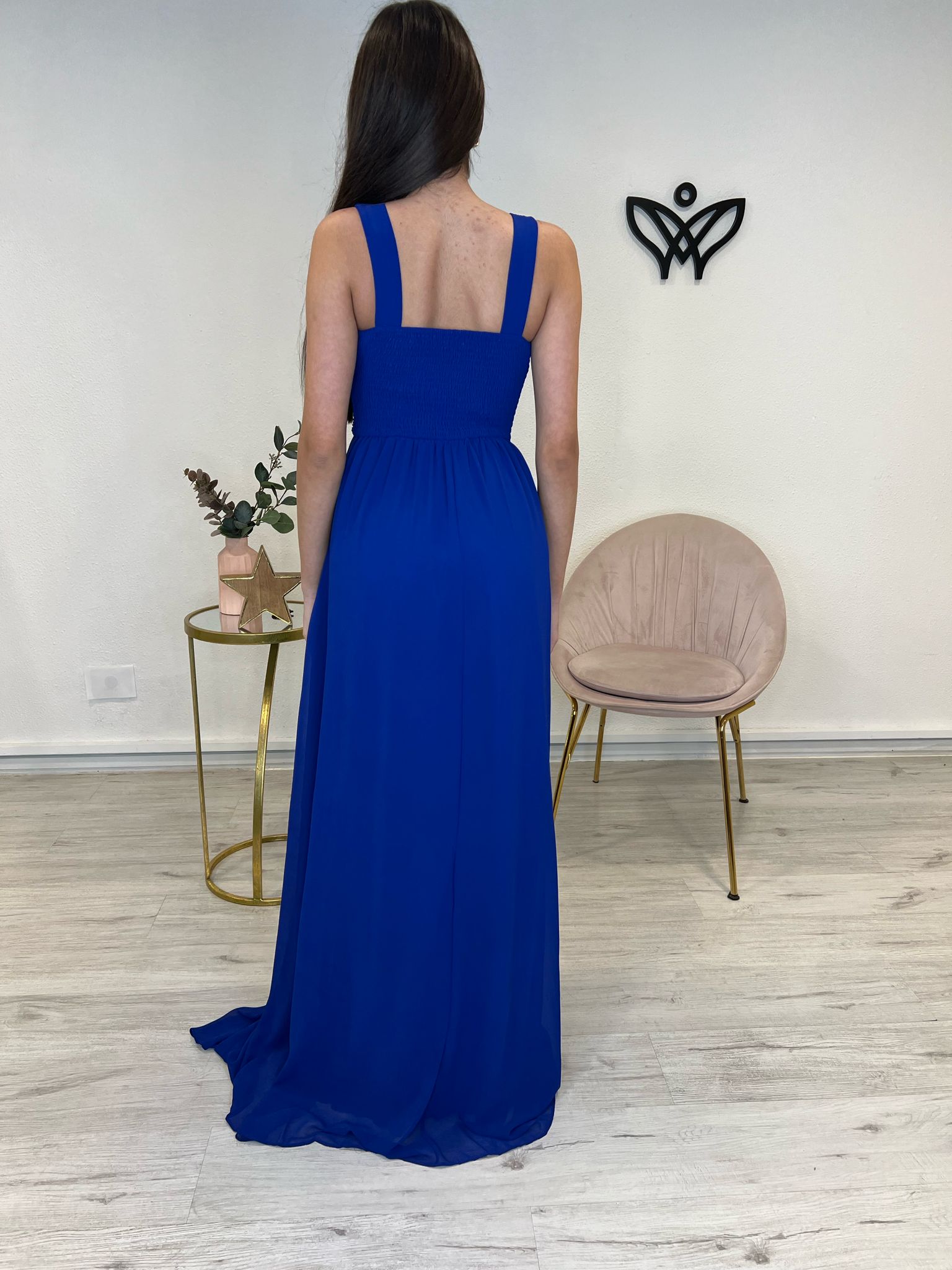 Vestido largo azulón con abertura graduación y eventos