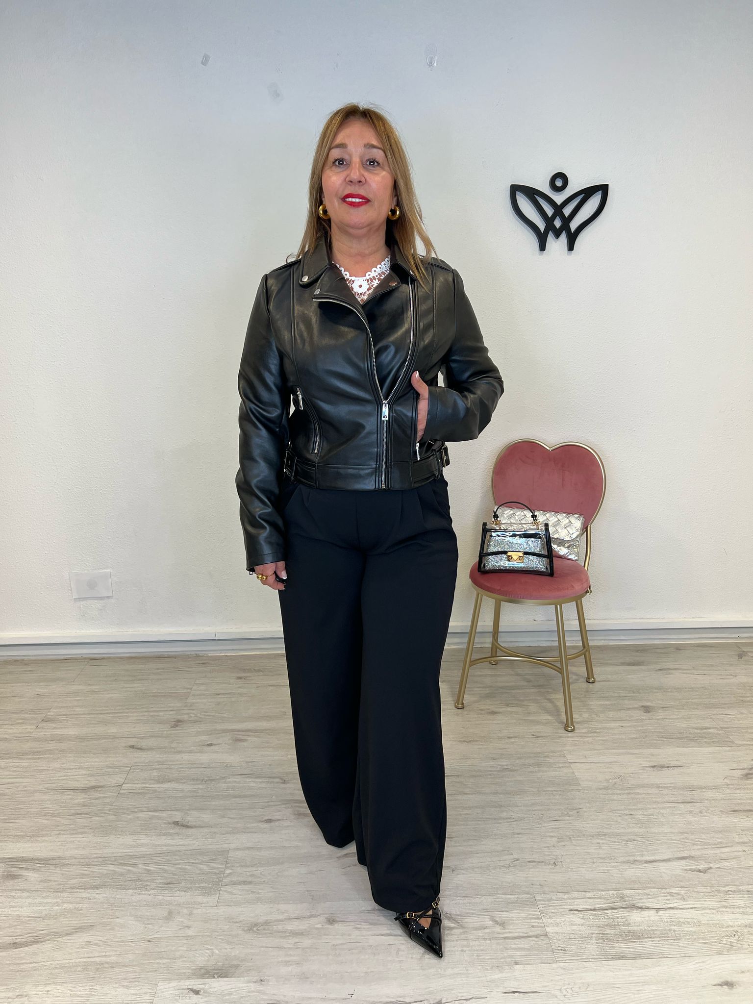 Cazadora biker polipiel cremallera negra