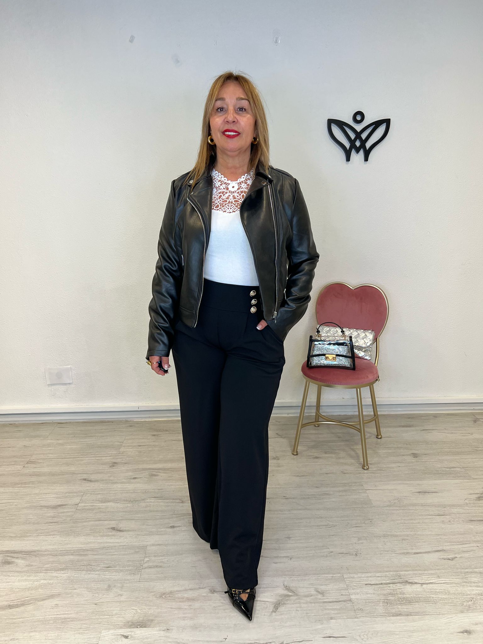 Cazadora biker polipiel cremallera negra