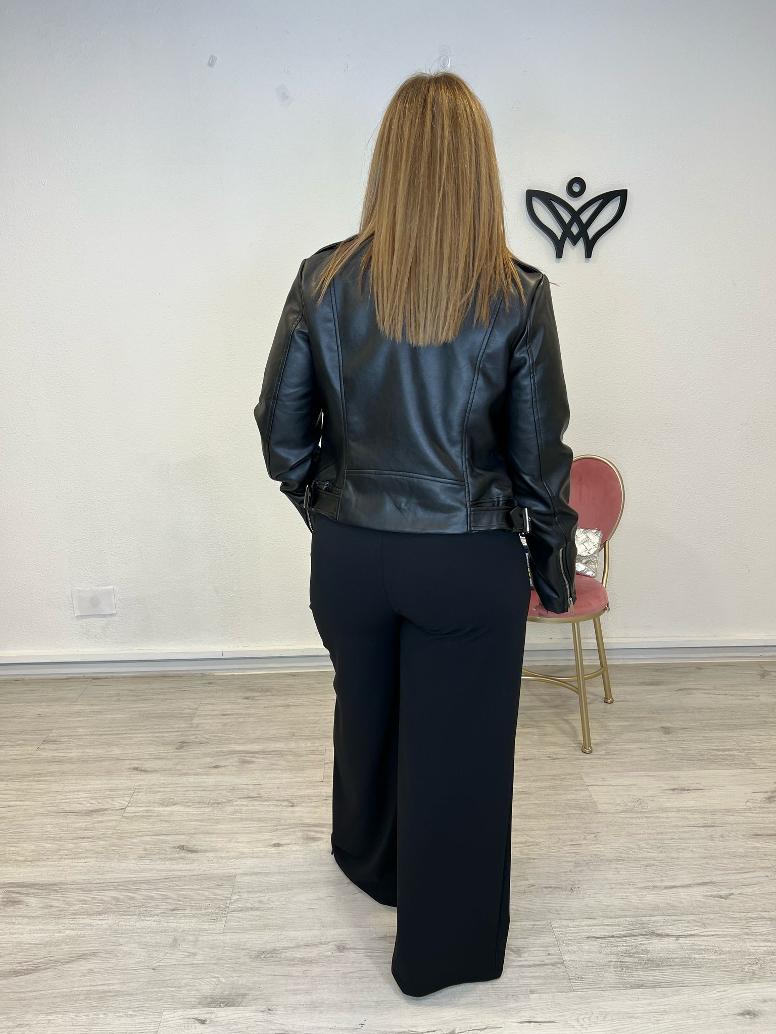 Cazadora biker polipiel cremallera negra