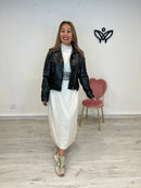 Cazadora biker polipiel cremallera negra