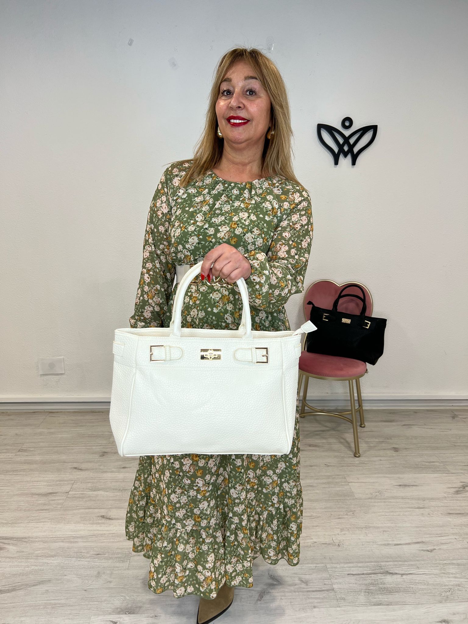 Bolso grande dos asas y de cruzar polipiel beis