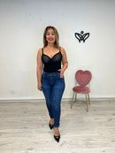 Pantalón vaquero denim de tiro medio alto push up pitillo azul