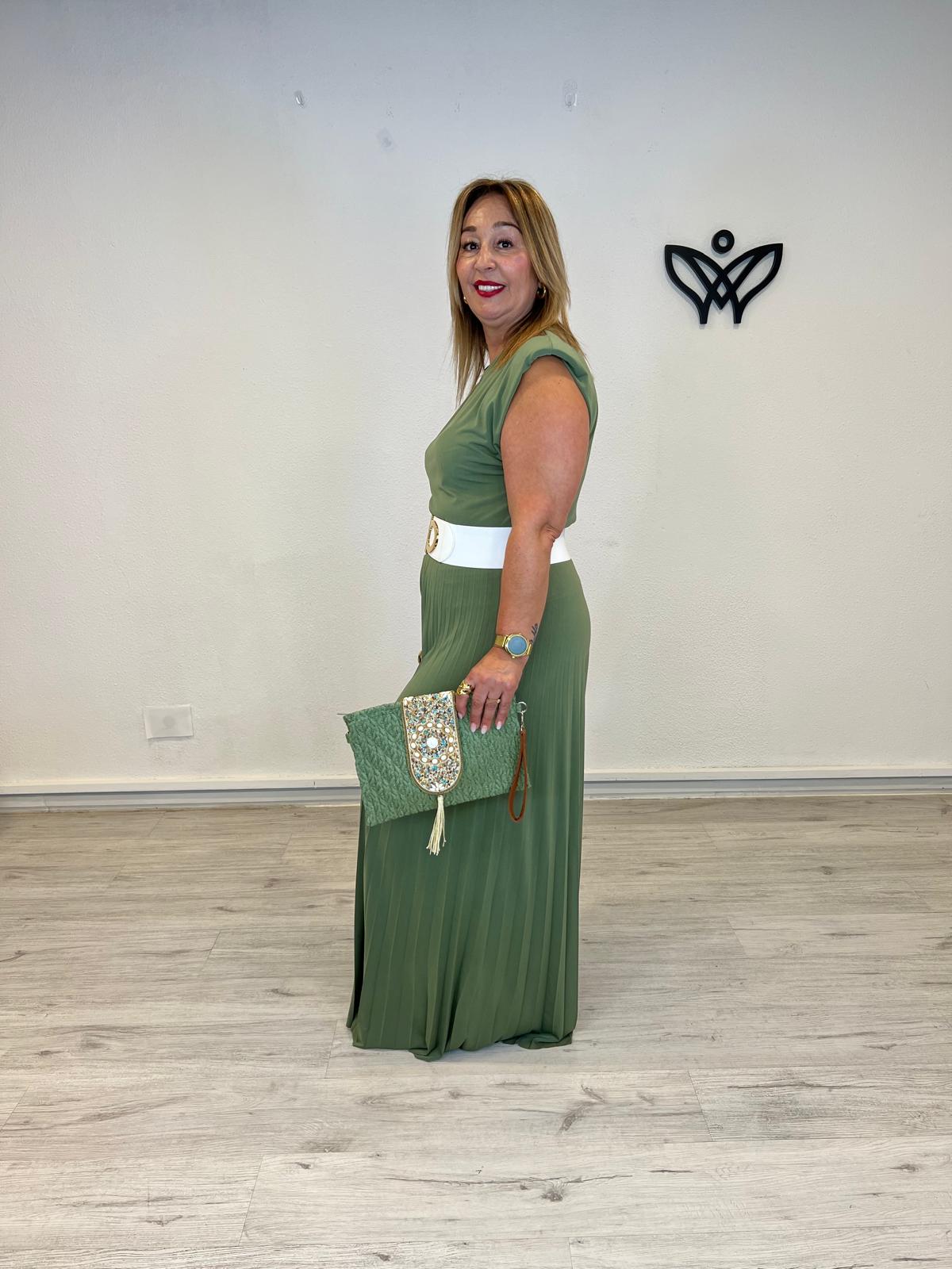 Bolso cartera mano rafia abalorios verde