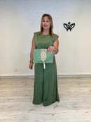 Bolso cartera mano rafia abalorios verde