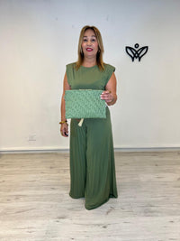 Bolso cartera mano rafia abalorios verde