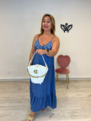 Bolso polipiel bombonera detalle dorado blanco