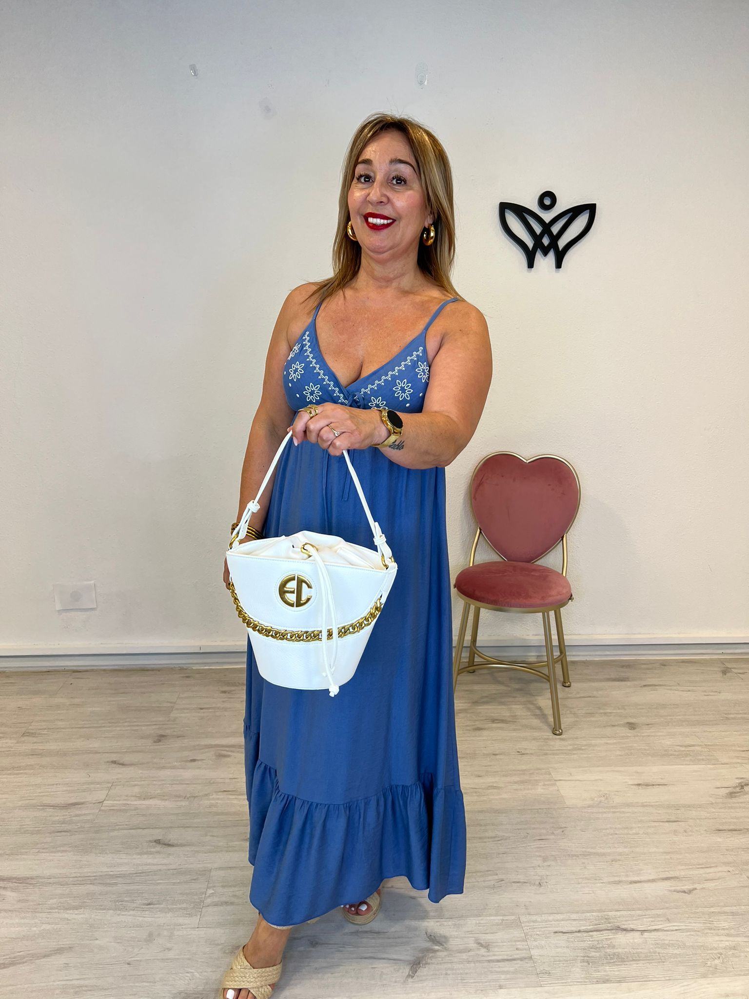 Bolso polipiel bombonera detalle dorado blanco