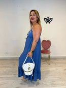 Bolso polipiel bombonera detalle dorado blanco