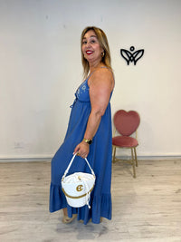 Bolso polipiel bombonera detalle dorado blanco