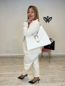 Bolso media luna hebilla dorada polipiel beige