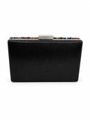 Bolso de fiesta rectangular negro con piedras multicolor