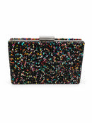 Bolso de fiesta rectangular negro con piedras multicolor