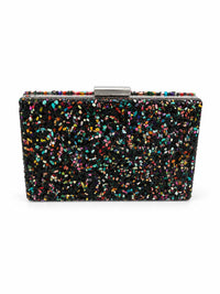 Bolso de fiesta rectangular negro con piedras multicolor