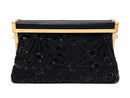 Bolso rectangular negro de ganchillo forrado cierre imán