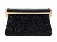 Bolso rectangular negro de ganchillo forrado cierre imán
