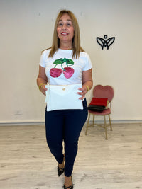 Bolso cartera cuadrada de mano y bandolera blanco