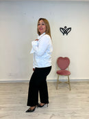 Camisa algodón cuello redondo con lazo  blanca