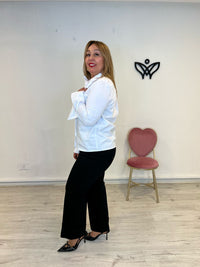 Camisa algodón cuello redondo con lazo  blanca