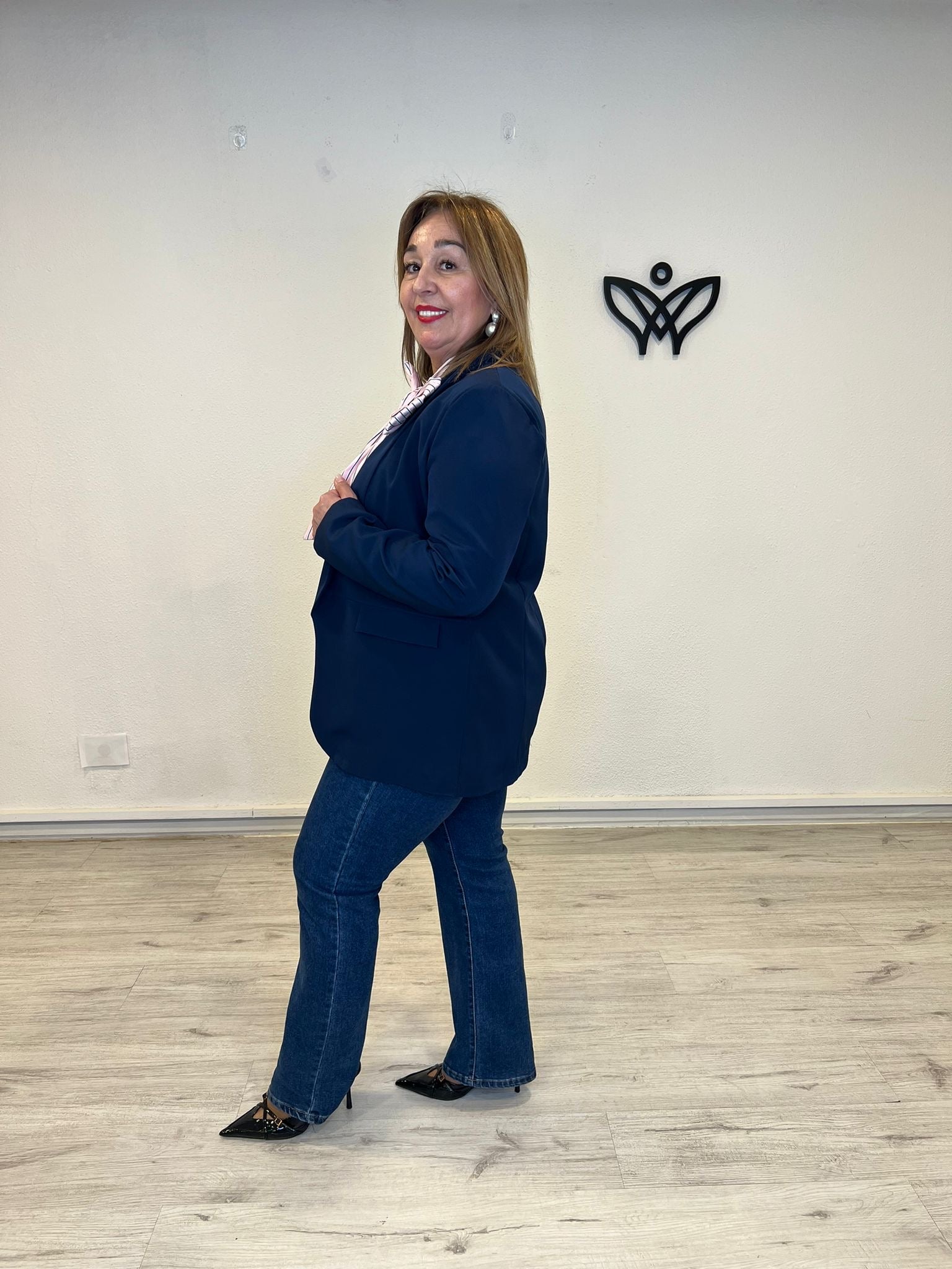 Americana azul marino mujer solapa larga