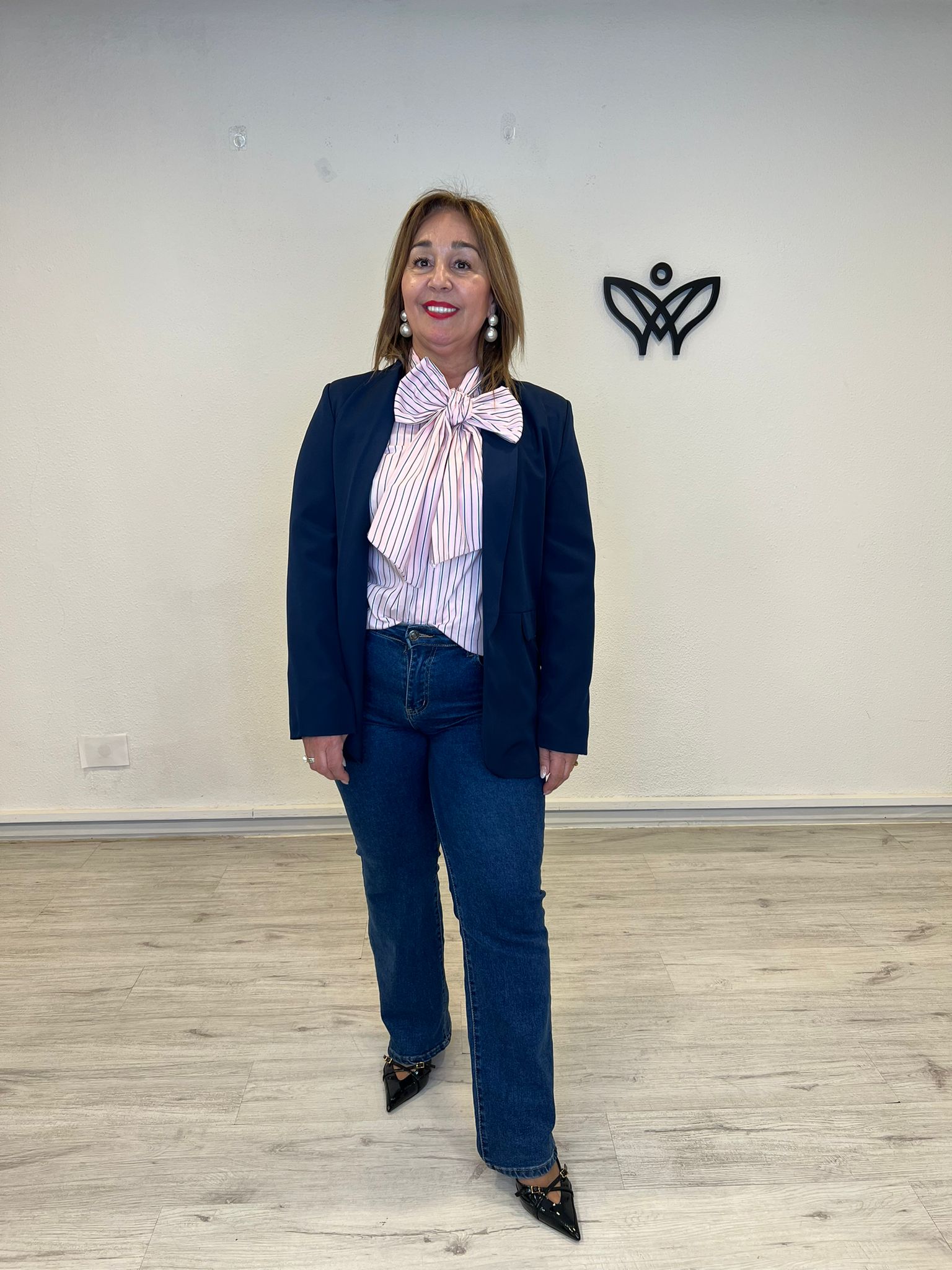 Americana azul marino mujer solapa larga