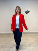 Americana blazer roja forrada con solapa larga