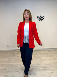 Americana blazer roja forrada con solapa larga