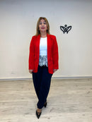 Americana blazer roja forrada con solapa larga