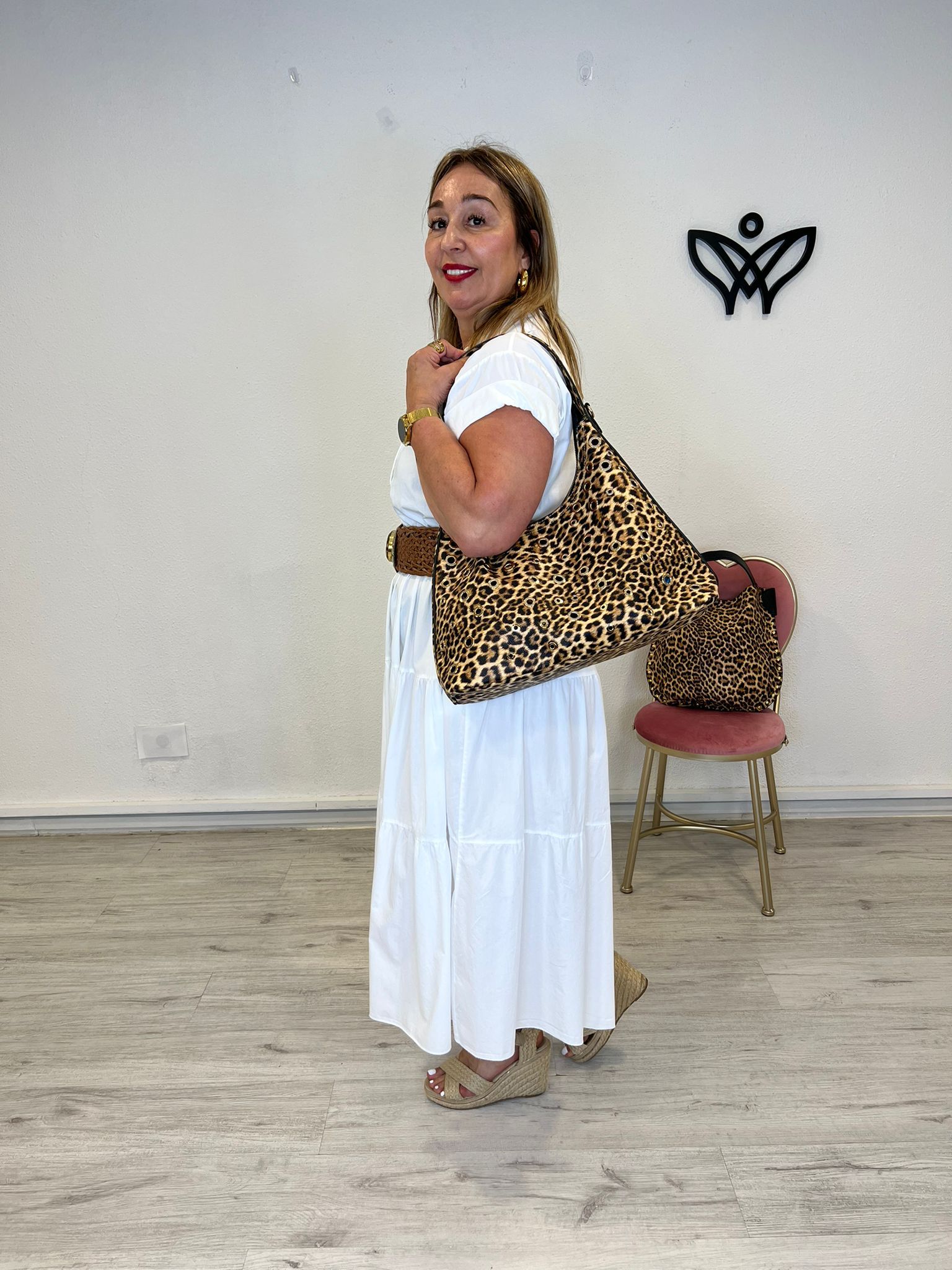 Bolso polipiel leopardo medialuna marrón