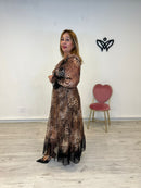 Vestido largo midi escote en pico estampado leopardo marrón