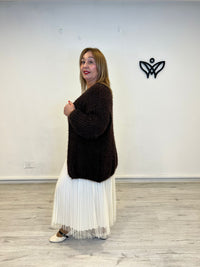 chaqueta cárdigan larga de punto que no pica marrón chocolate