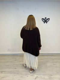 chaqueta cárdigan larga de punto que no pica marrón chocolate